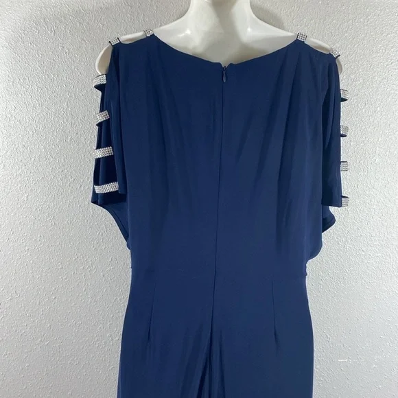 Alex Evenings Navy Blue Crystal Open Sleeve Blouson Maxi Gown Dress 6 - Picture 7 of 10
